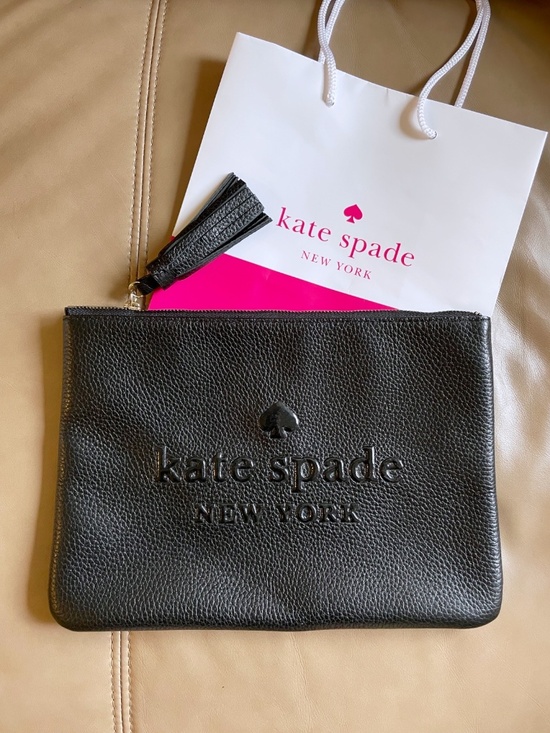 kate spade Handbags - Kate Spade New York Black Leather Large Tassel Pouch / Clutch